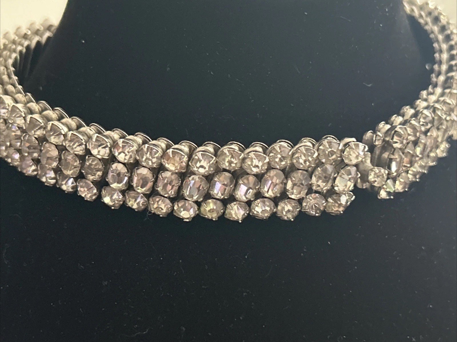 VTG 60s Rhinestone Stretch Expansion Trio-Cut Estate NECKLACE Statement 12.5 in