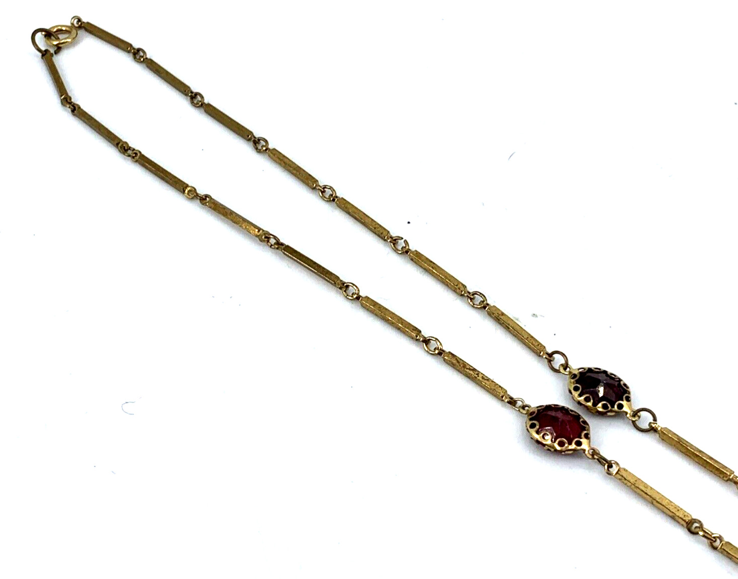 Statement Necklace Medallion Faux Baroque Pearl Red Glass Gold Tone 26″ Vtg