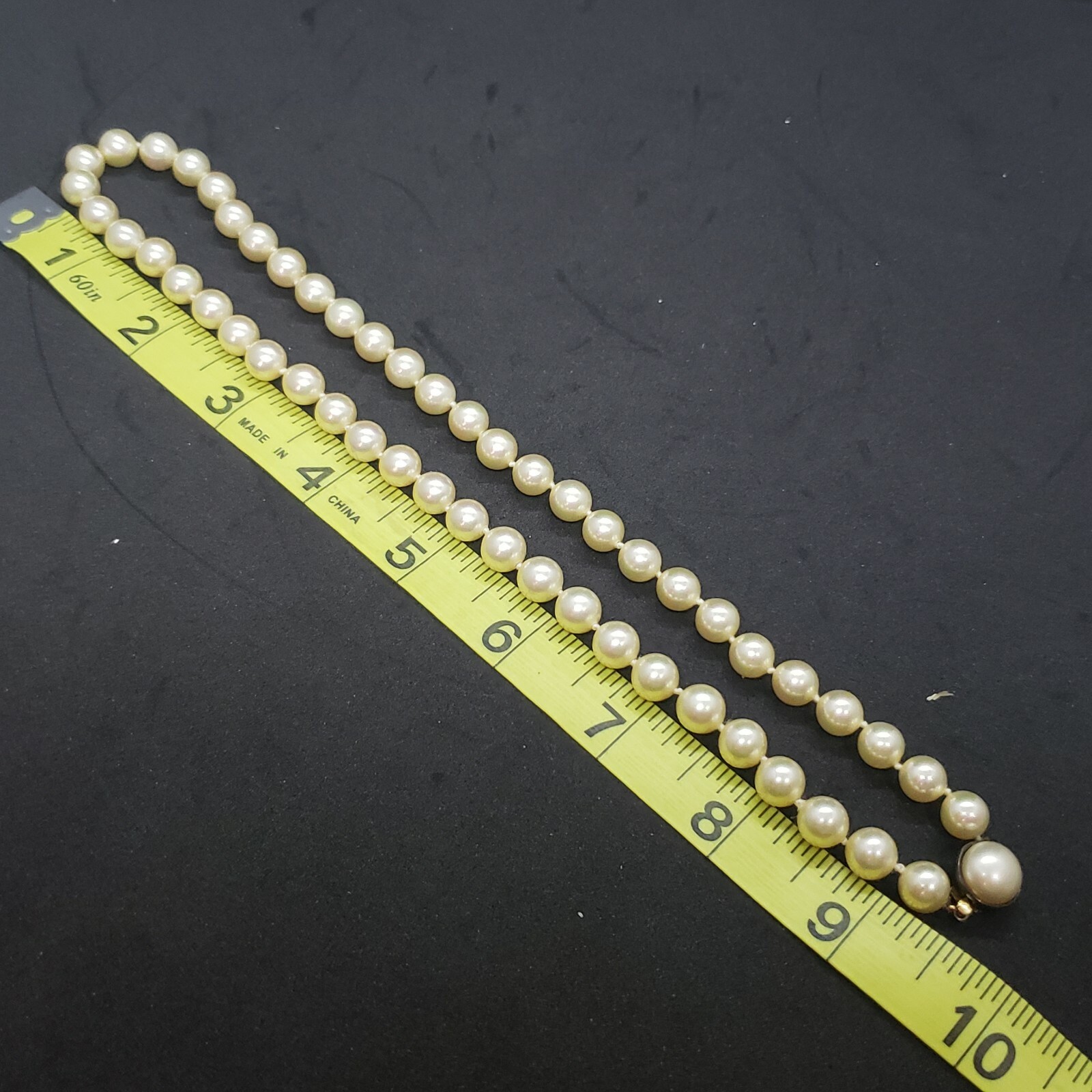 Vintage Faux Pearl Single Strand Necklace Box Tab Clasp Princess Length Classic