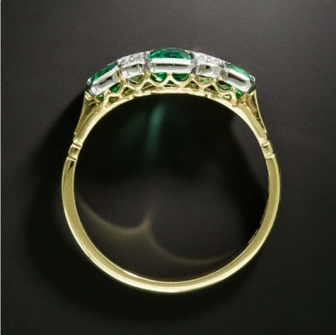 Art Deco Ring 2.90 Ct Emerald And Lab-Created Diamond 925 Sterling Silver Ring