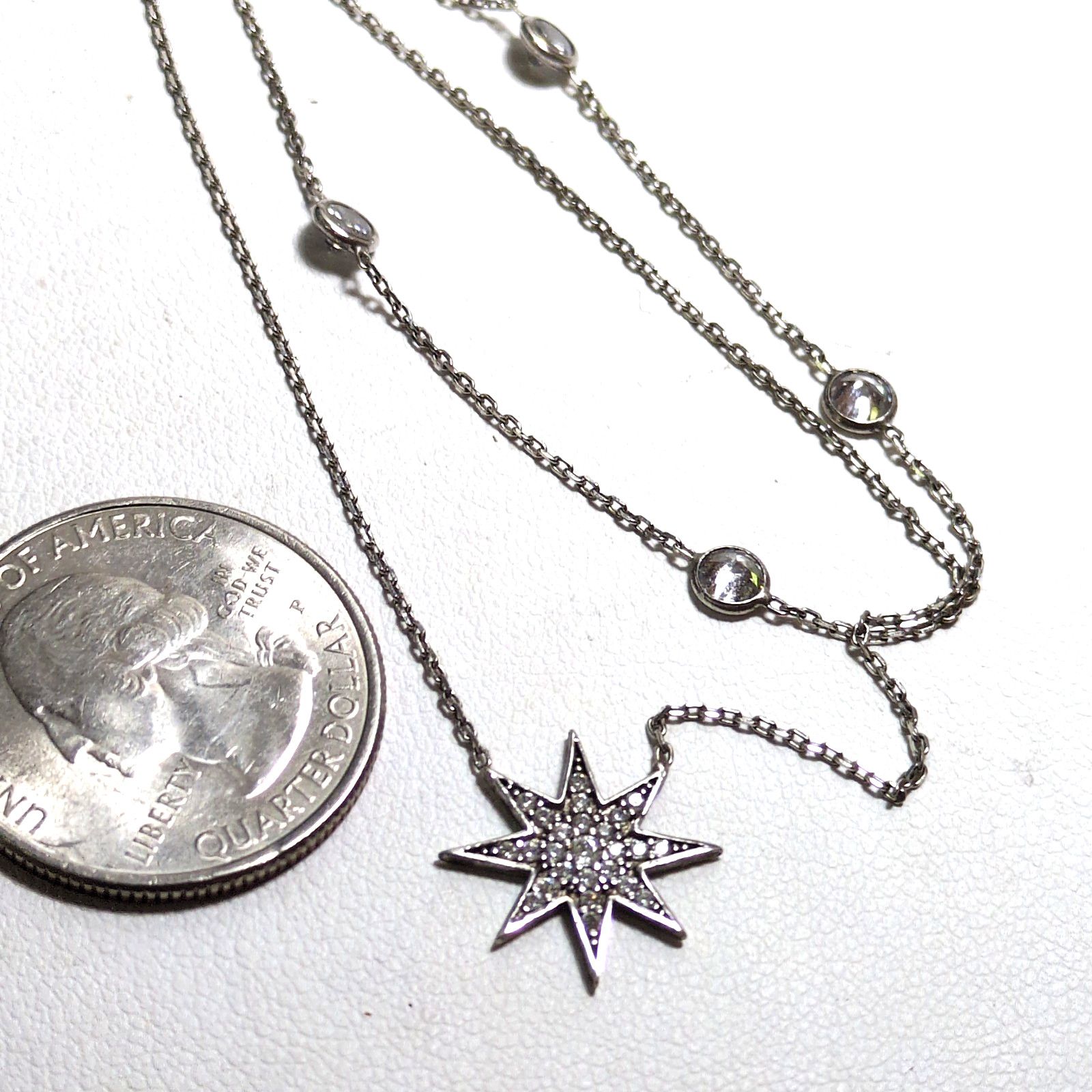 Celestial 925 Silver Crystal North Star Double Layered Chain Necklace 14-16″