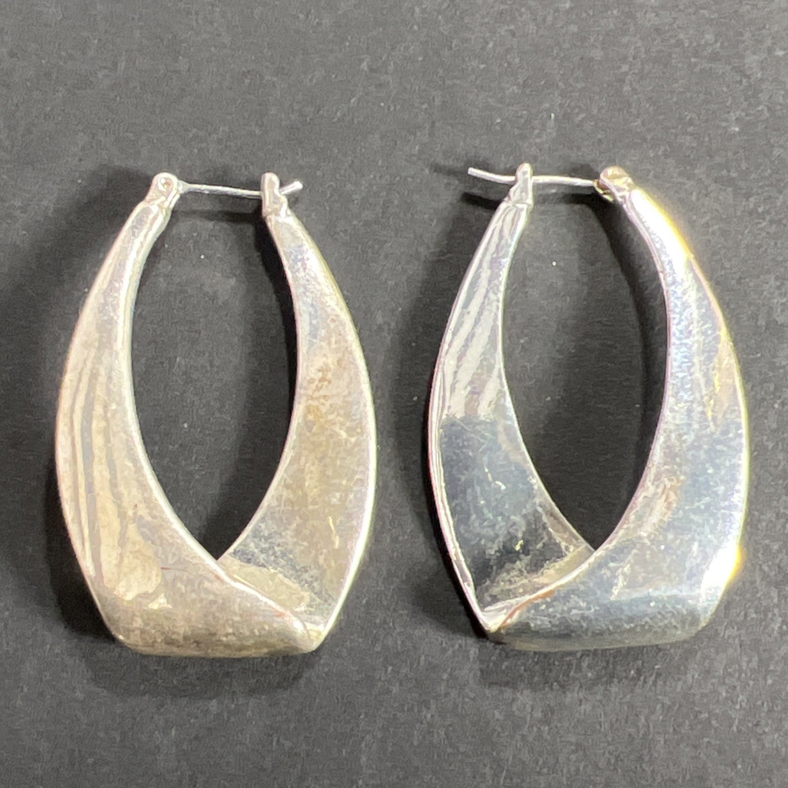 Twisted U-Hoop Earrings Dangle Drop Silver Tone Vintage