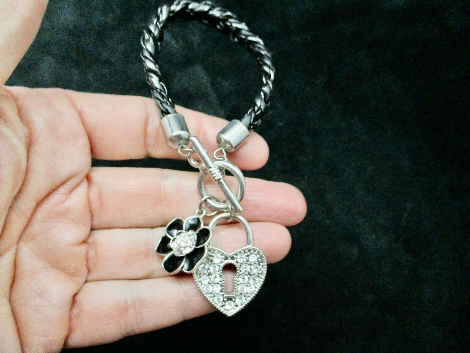 Vintage Leather Cord Bracelet w/ Toggle Clasp and Charms