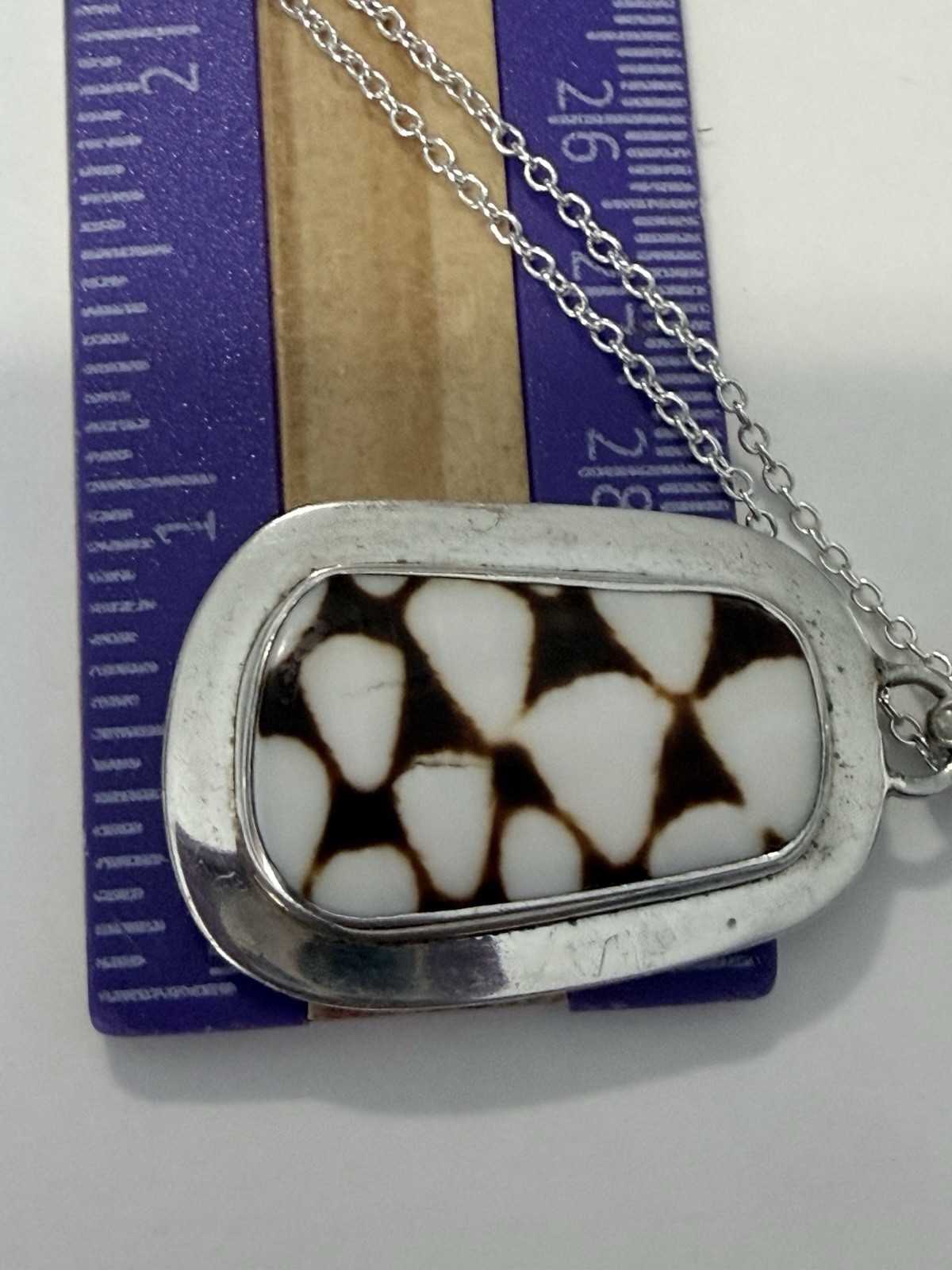 925 Sterling Silver Spotted Shell Artisan Pendant Necklace 18″, 16g
