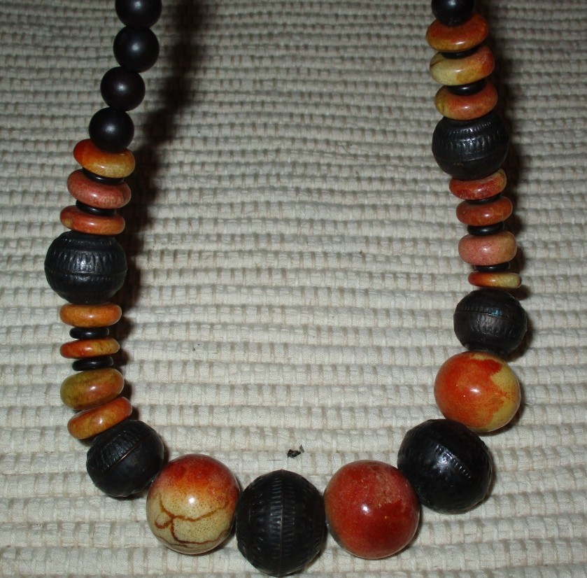 Vintage HUGE CHUNKY ARTISAN Bead Necklace Ceramic Metal Wood & Lucite WAY COOL!