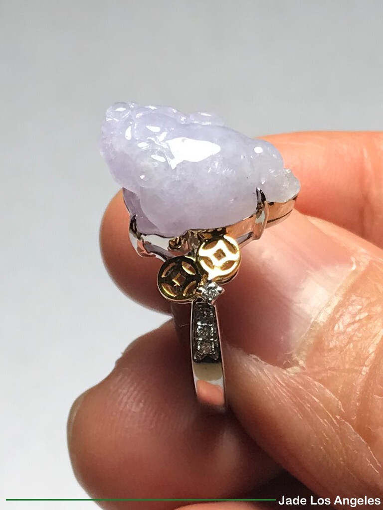 Toad Lavender Jadeite Jade 18K White/Yellow Gold Diamond Ring Size:6.25 – 6.5
