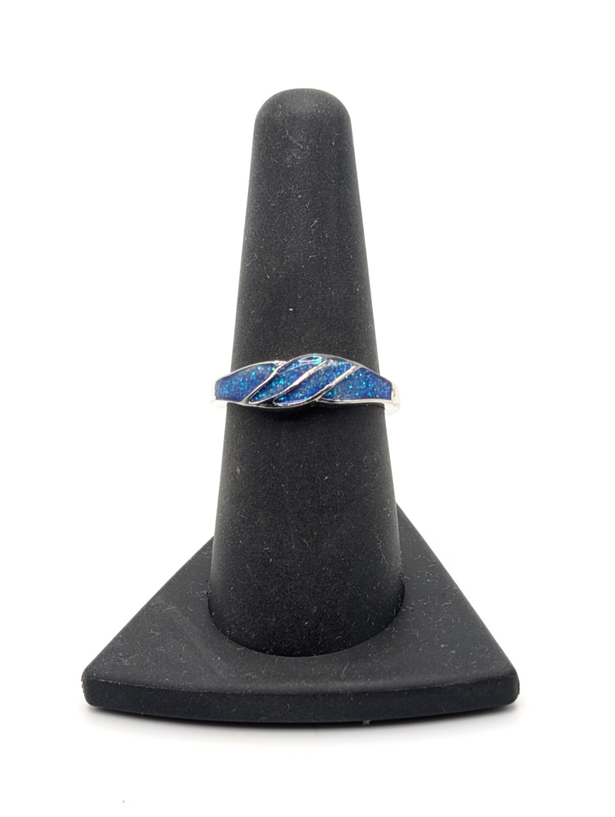 925 Sterling Silver & Inlaid Blue Opal Gemstone Ring Size 8