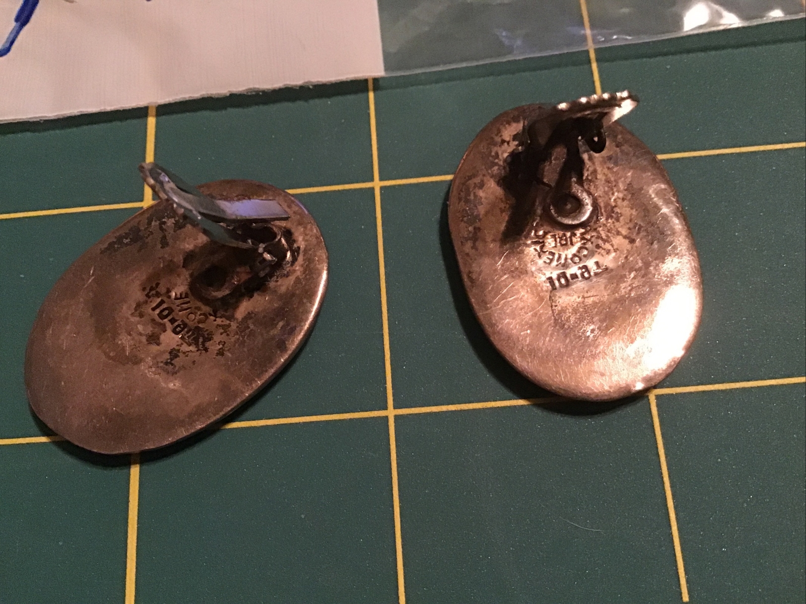 Vintage Sterling Silver Mexico Aztec Mayan Inlay Clip-On Earrings a53