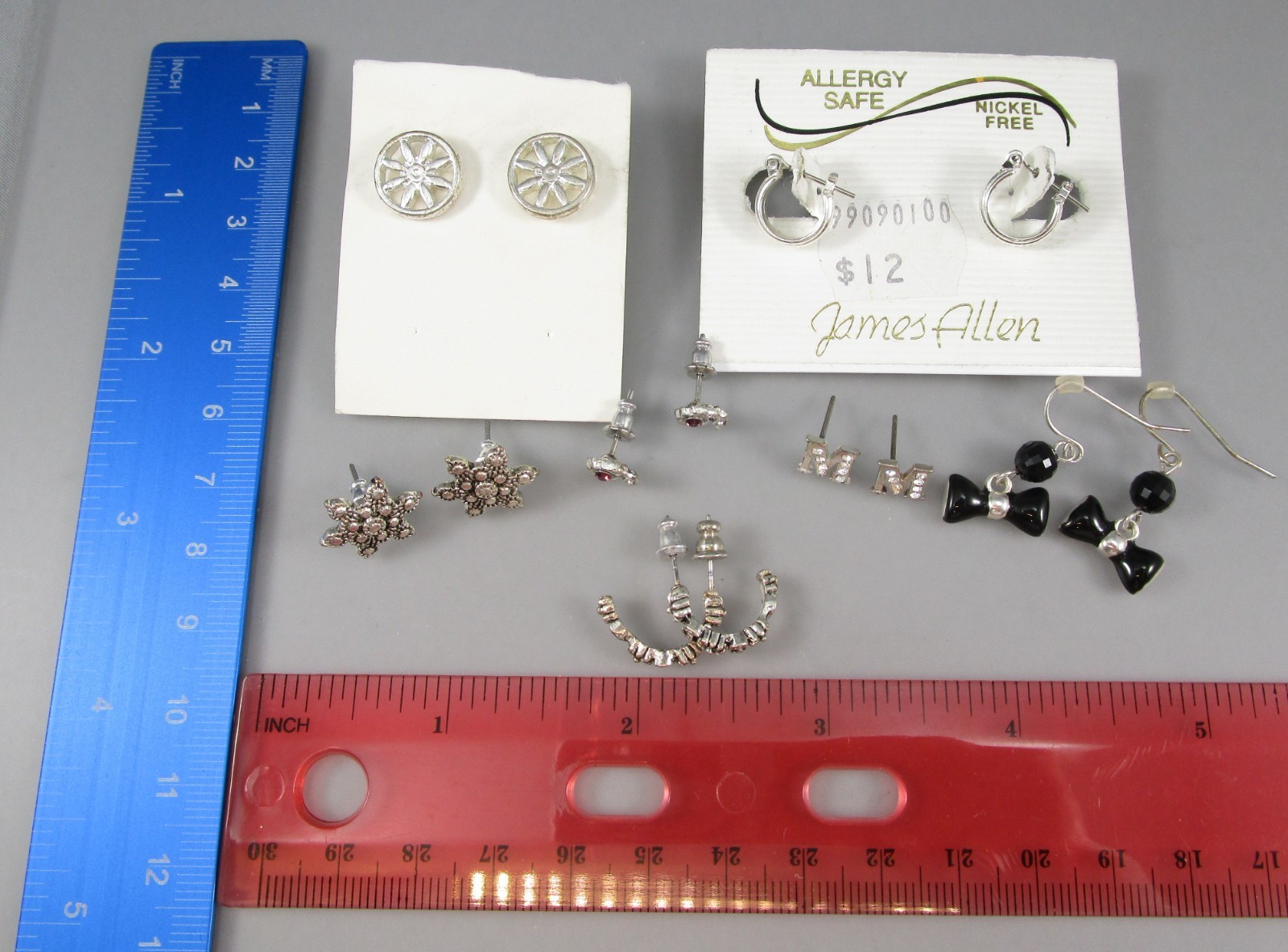 Vtg Mod Varying Silver tone Multi Styles LOT of 7 Post Pierced Earrings 151o