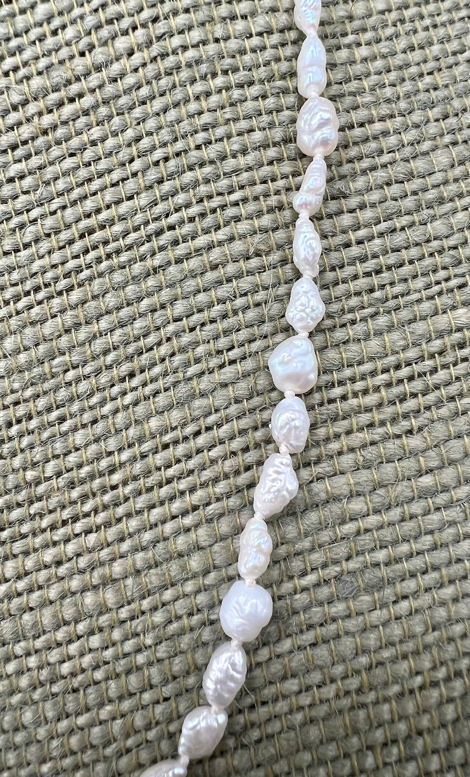 VTG Hand Knotted Freshwater Rice Pearl Necklace Sterling Silver Filigree Clasp