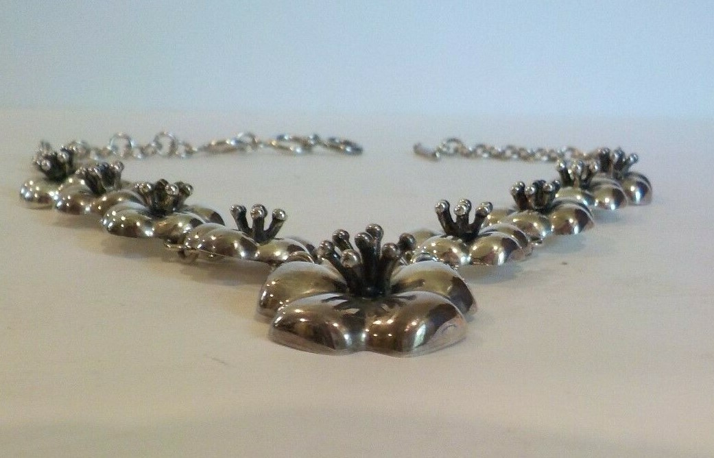 Vintage Mexico CIL Designer Sterling Silver Hibiscus Flower Necklace, 76 grams