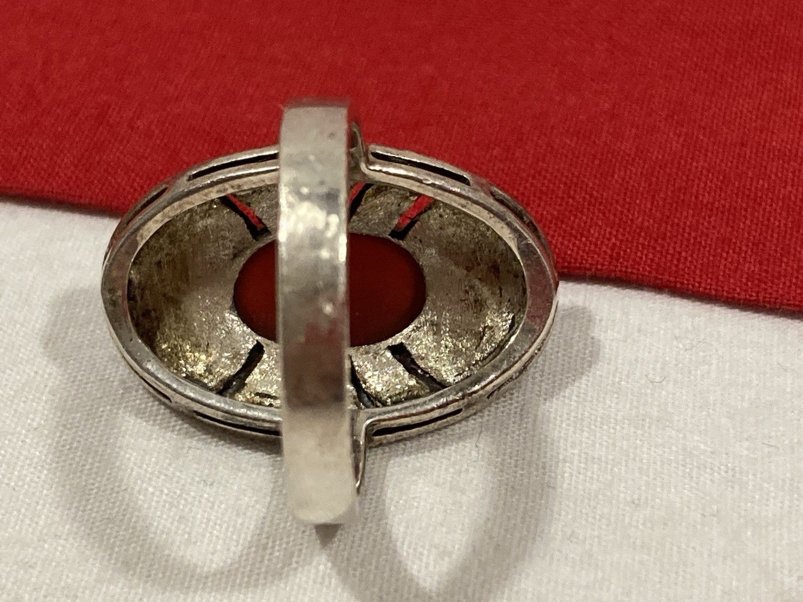 Vintage KL 925 Sterling Silver Carnelian Marcasite Dome Band Ring SIZE 8.75