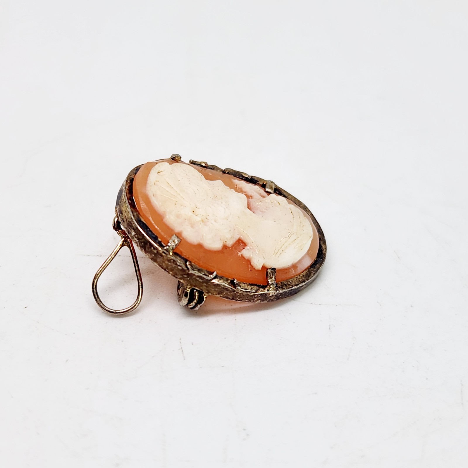 Antique VTG Sterling Silver Signed Carved Shell Cameo Pendant Brooch Pin