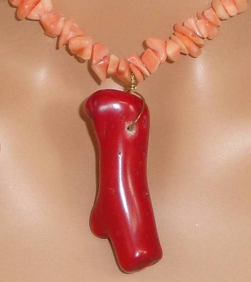 Signed Vintage Pink Coral Necklace With Red Pendant by Kenneth J. Lane