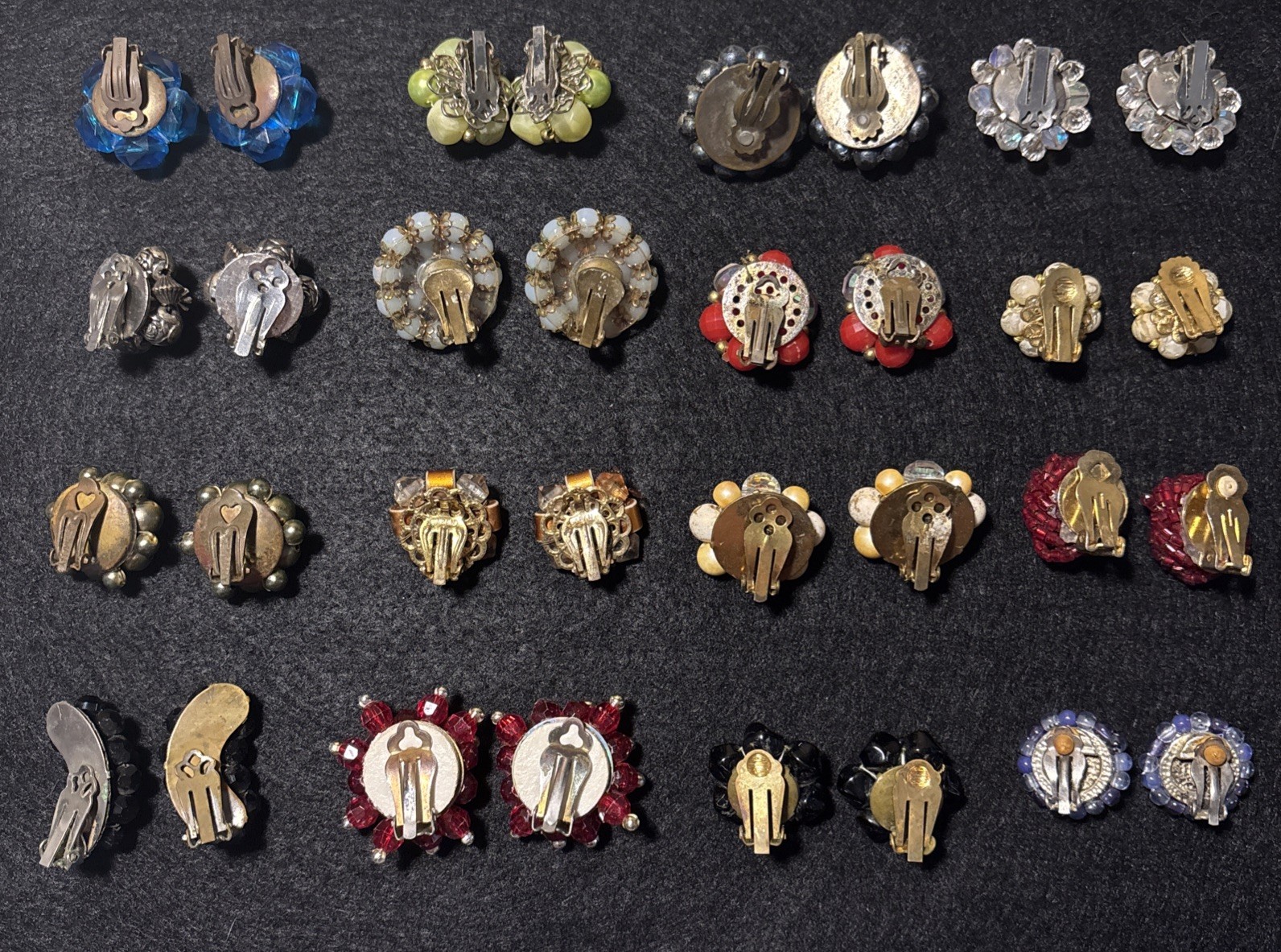 Vintage 1950s- 1980s Earrings Lot Colorful Beaded 16 Complete Pairs Wear Resell
