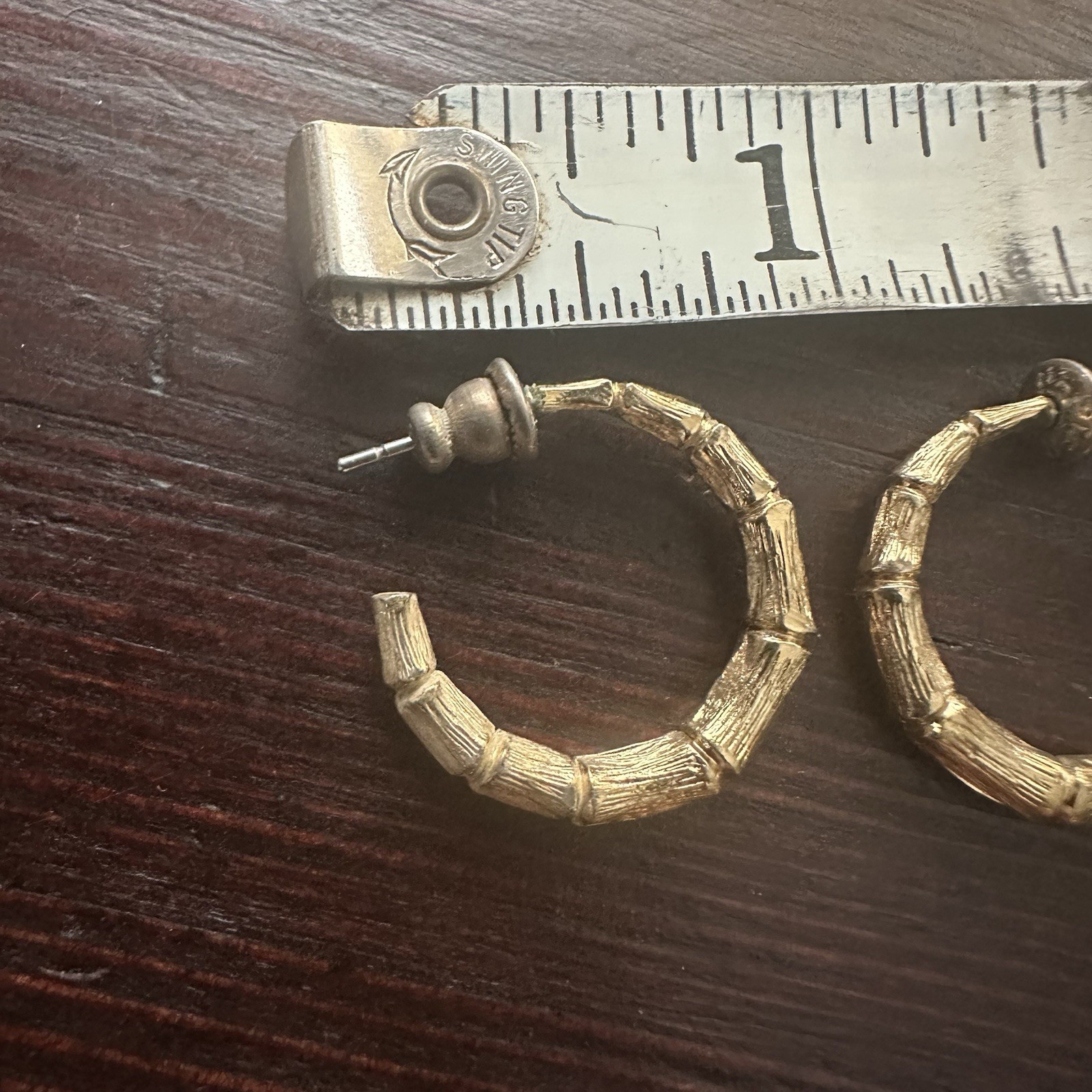 Graduated Bamboo Hoop Earrings Pierced Gold Tone Brass Post Backs
