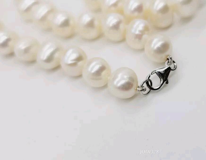 Faux Pearl Necklace 925 Sterling Silver tone Statement 17.5 in Vintage