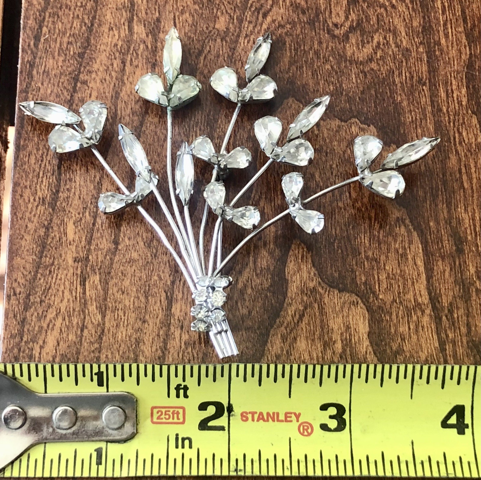 Vintage Clear Prong Set Rhinestone Tremble Flower Spray Brooch 3 X 3.5