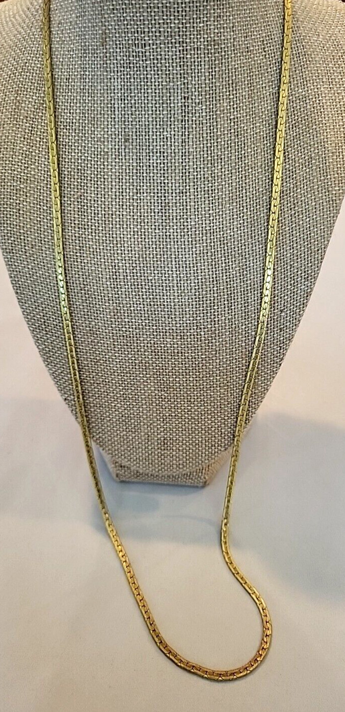 ESTATE GOLD PLATED FANCY FLAT LINK – LONG CHAIN NECKLACE – VINTAGE 30″ LONG