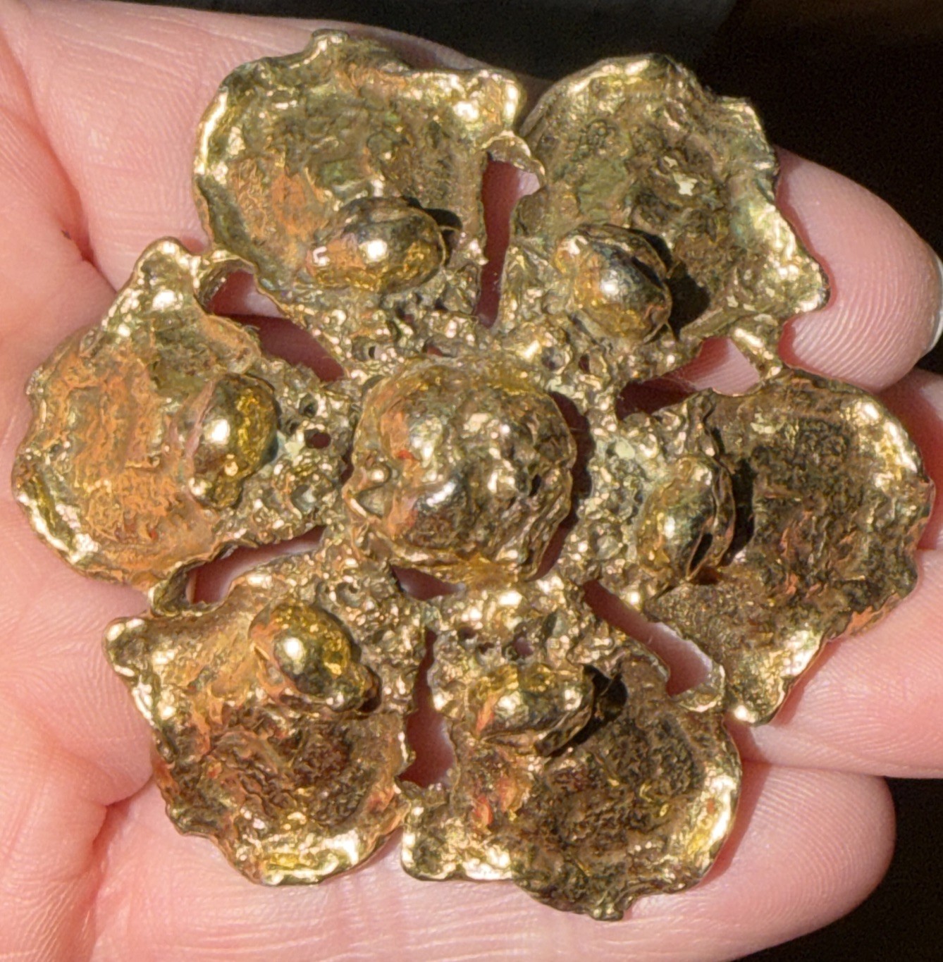Gorgeous Robert Zentall Brutalist Floral Brooch Vtg Signed Goldtone