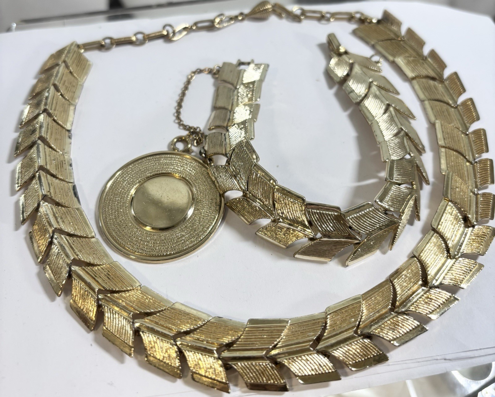 Vintage Coro Silver Tone Necklace Bracelet Set 18” 7 1/2” 3/4” Wide