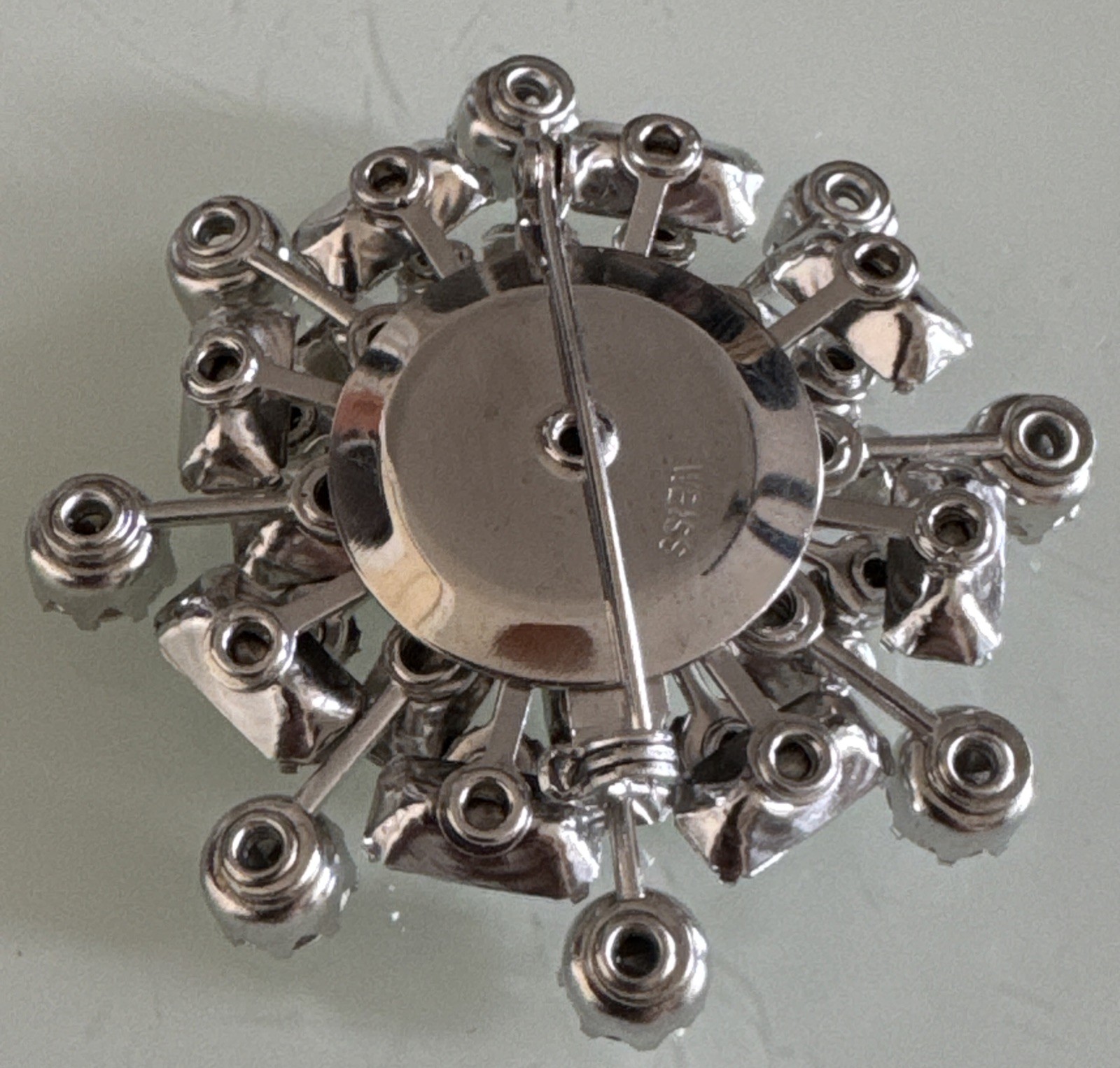 Vintage Weiss Starburst Brooch Silver Tone With White Crystals