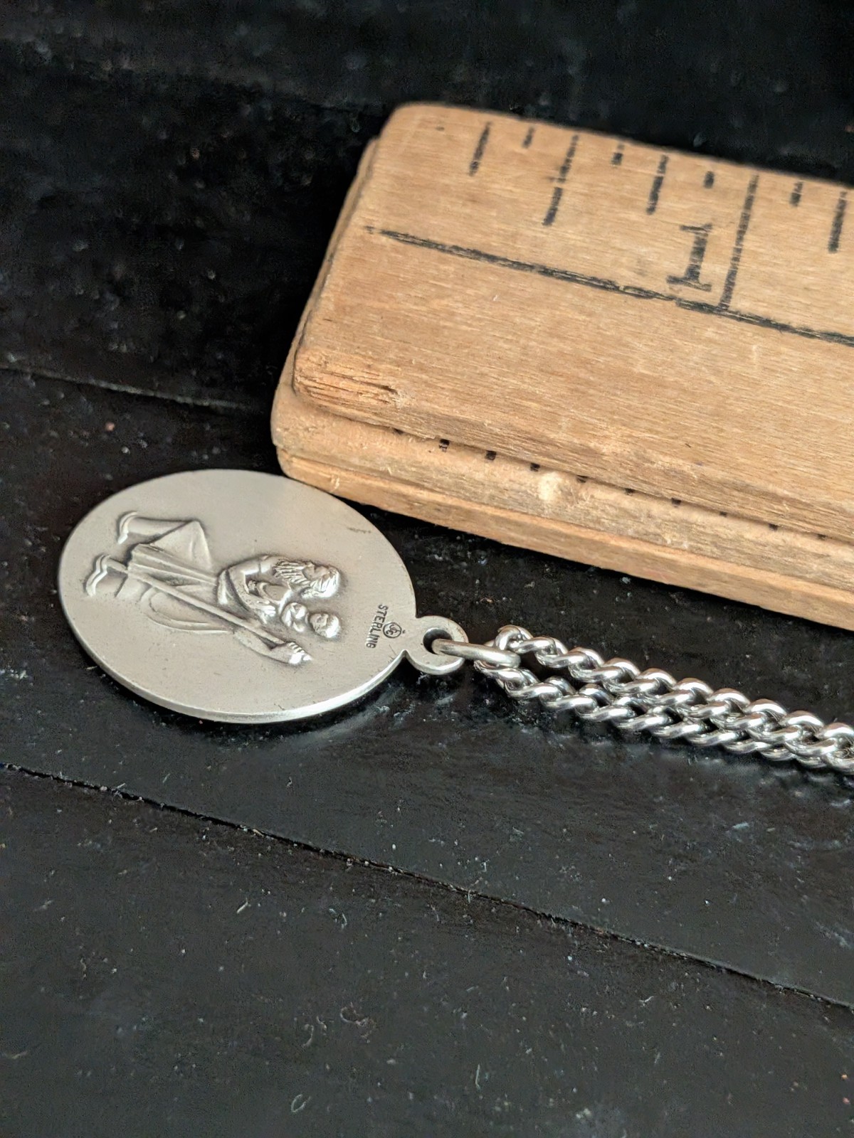 VTG Sterling St CHRISTOPHER PROTECT US Sports Necklace Rosary Medal Jewelry