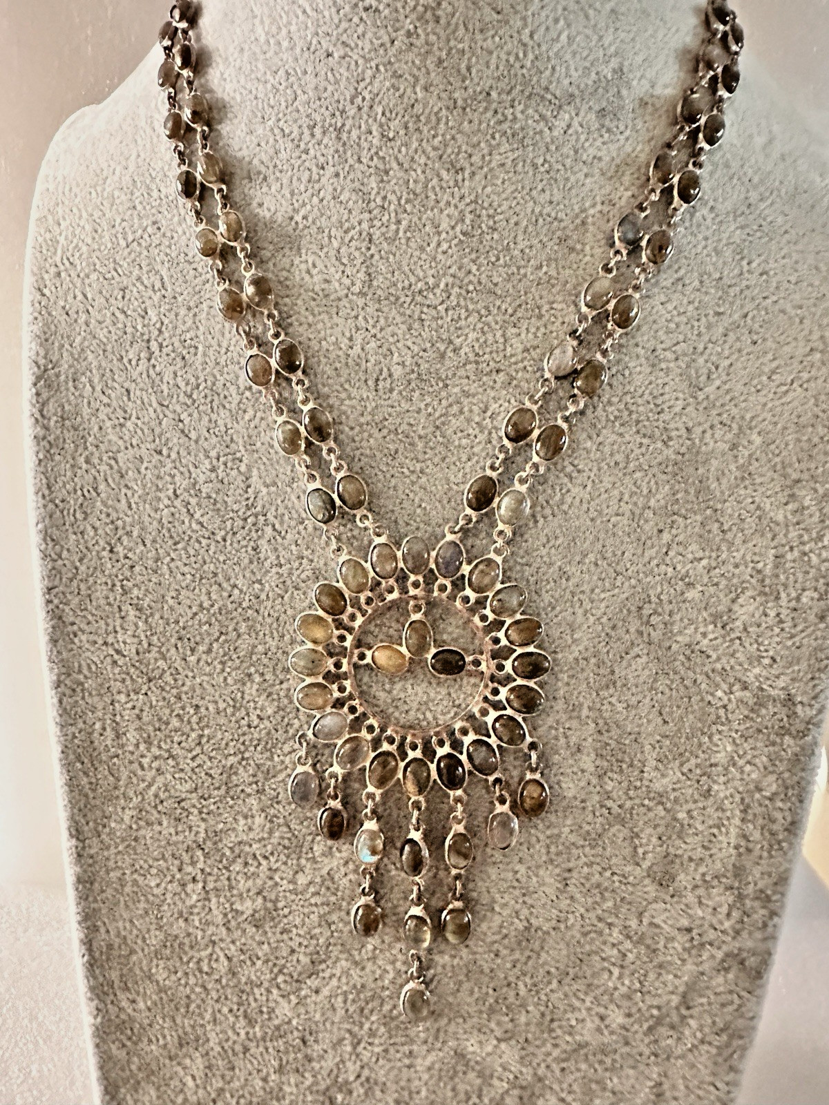 Vintage Sterling SilverDangling Gemstone Necklace 33.60 Gr.