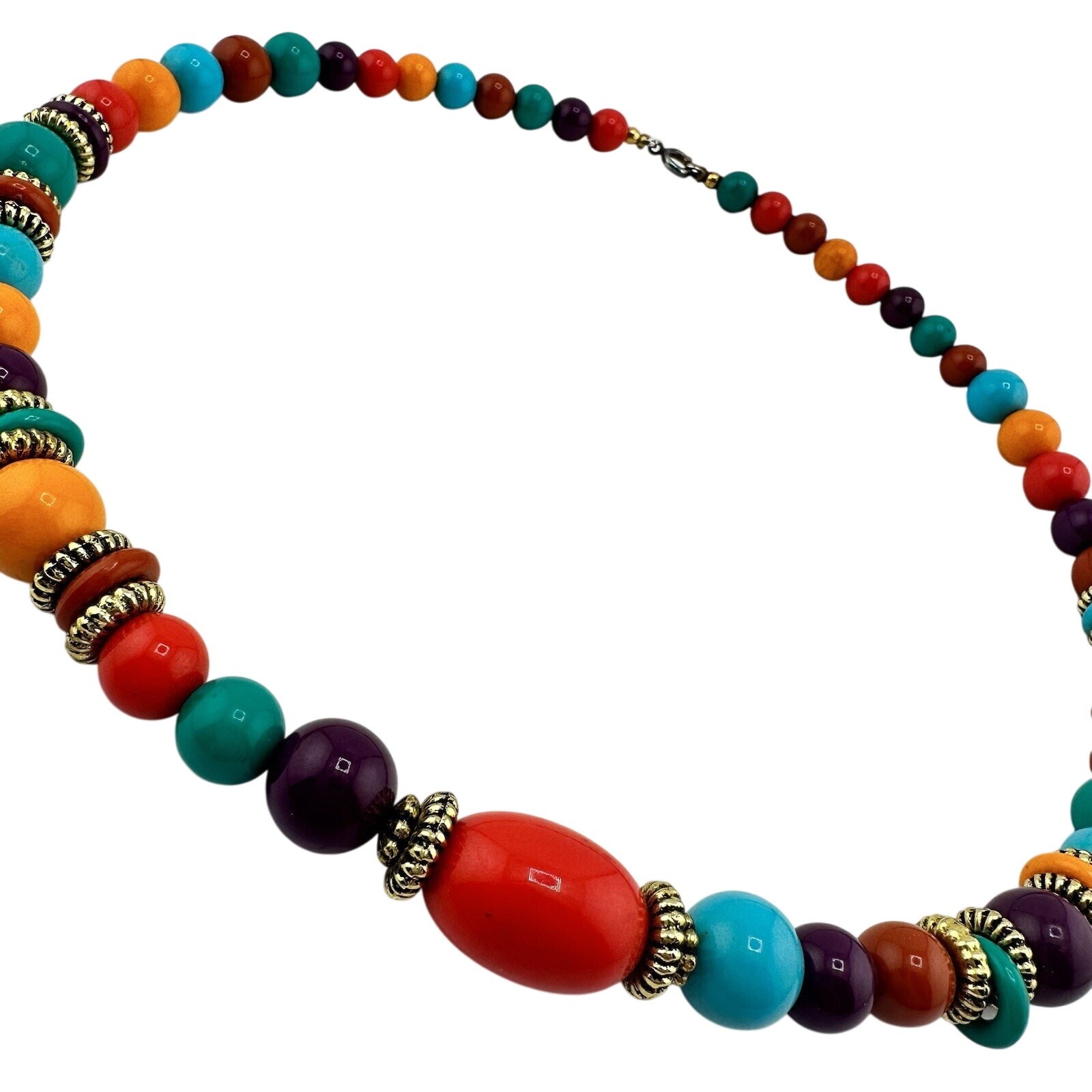 Vintage 1990s Rainbow Vivid Multicolor Acrylic Bead Gold Tone 19” Necklace
