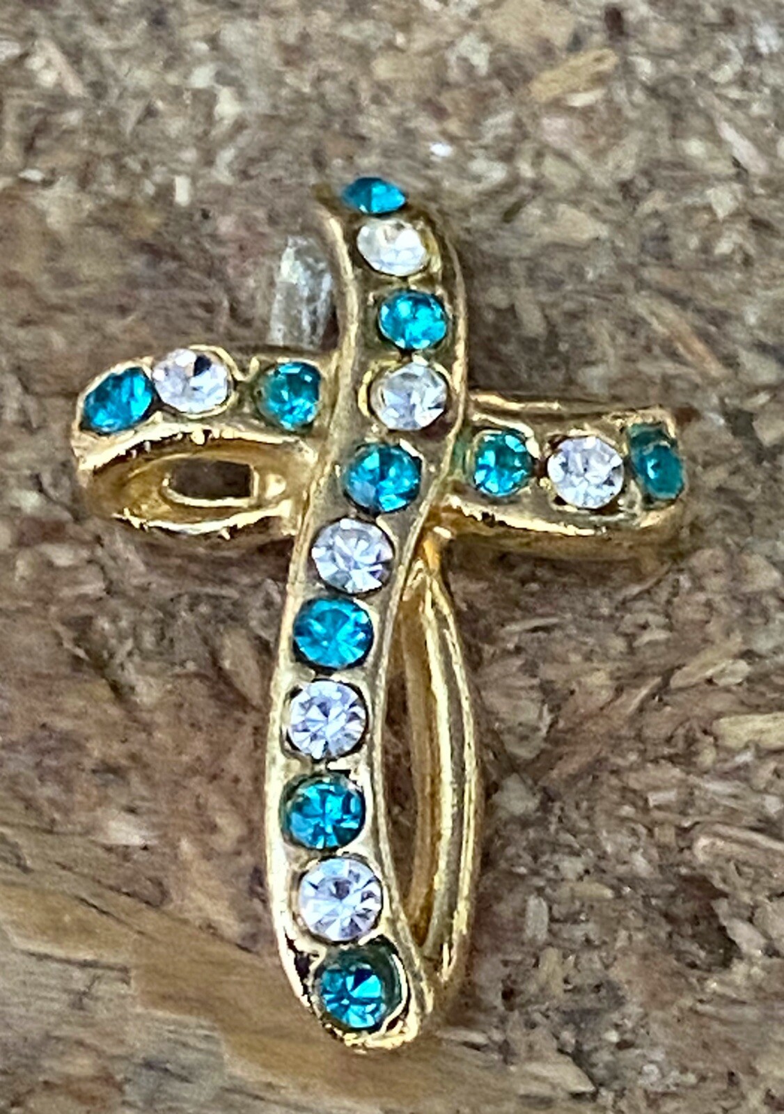 Vintage Cross Pendant May Emerald Layered 18kt Layered Gold Austrian Crystal