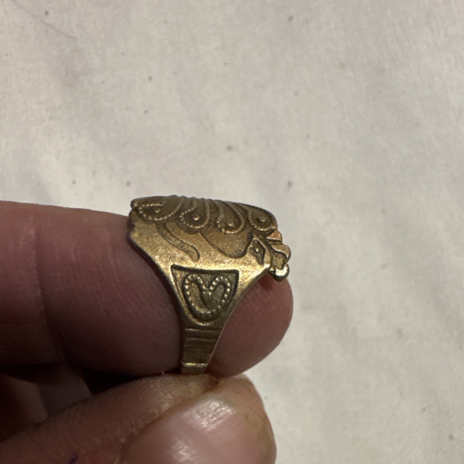 Vintage Ornate Asymmetrical Brass Ring Gold Color No Stone Unique Design Jewelry