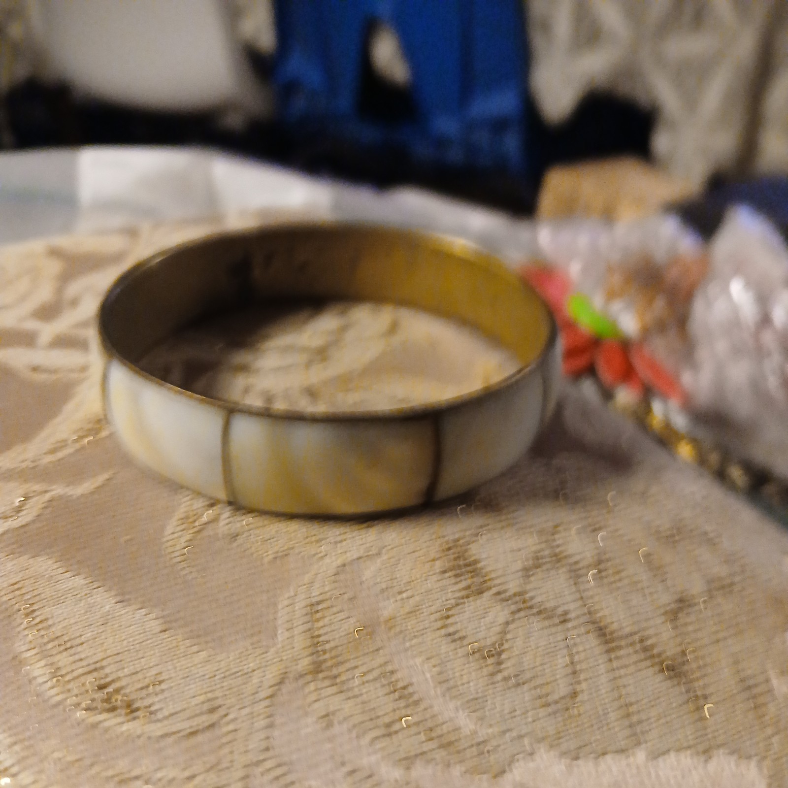vintage brass and shell bangle bracelet