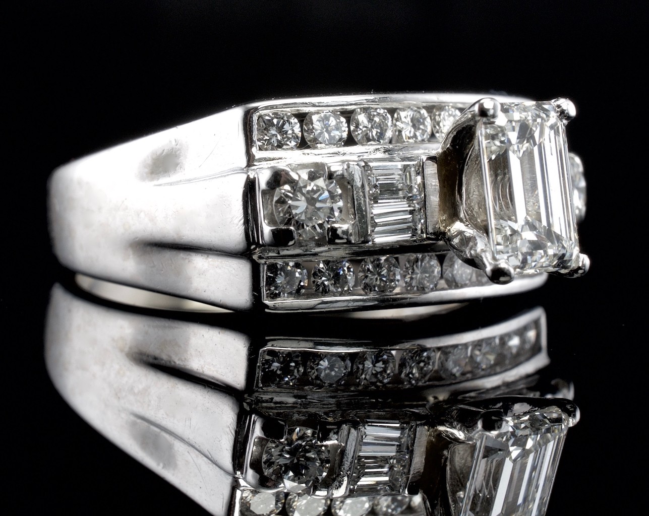 Natural Diamond Ring 14K White Gold Band 1.14 TDW Engagement Estate