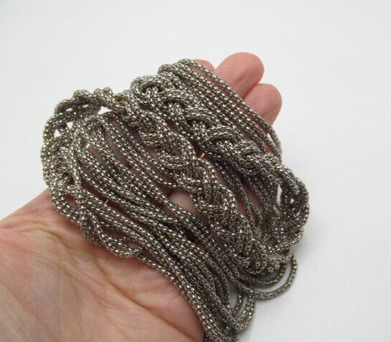 Vintage Popcorn 5 Stand Silver Tone Braided Graduated Layer Chain Necklace