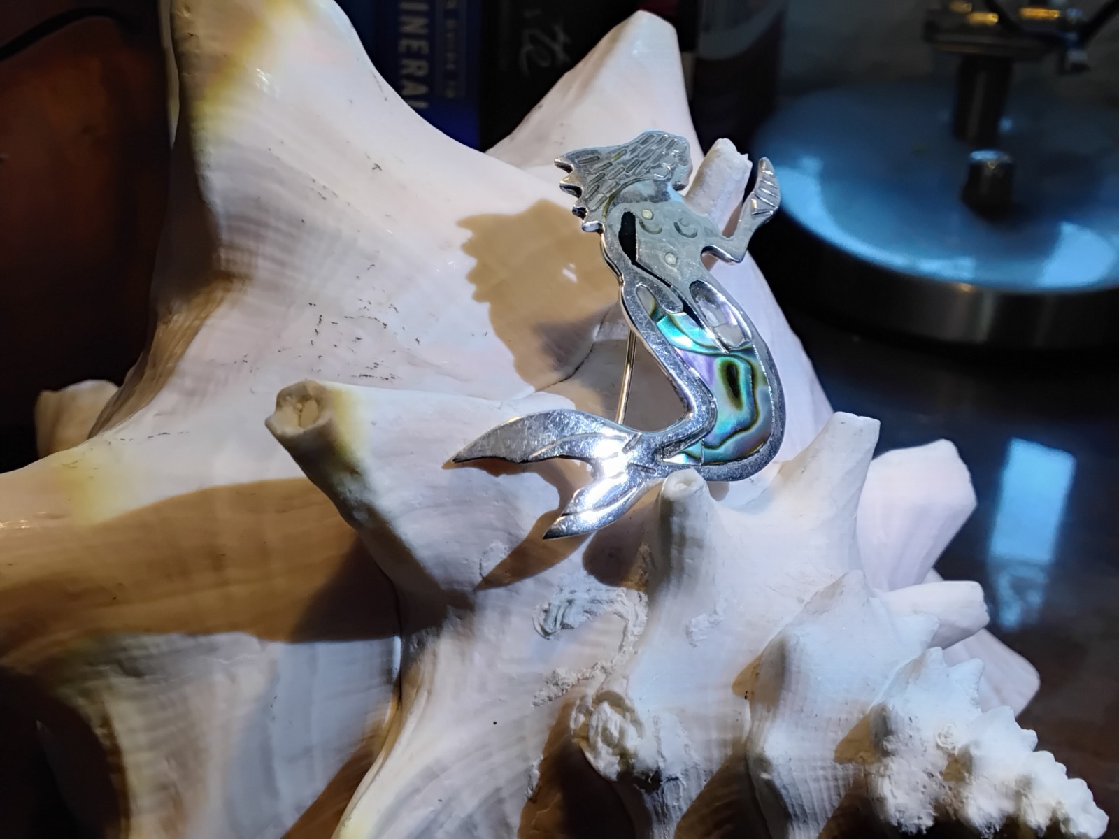 Vintage Sterling Silver Abalone Mermaid Pin