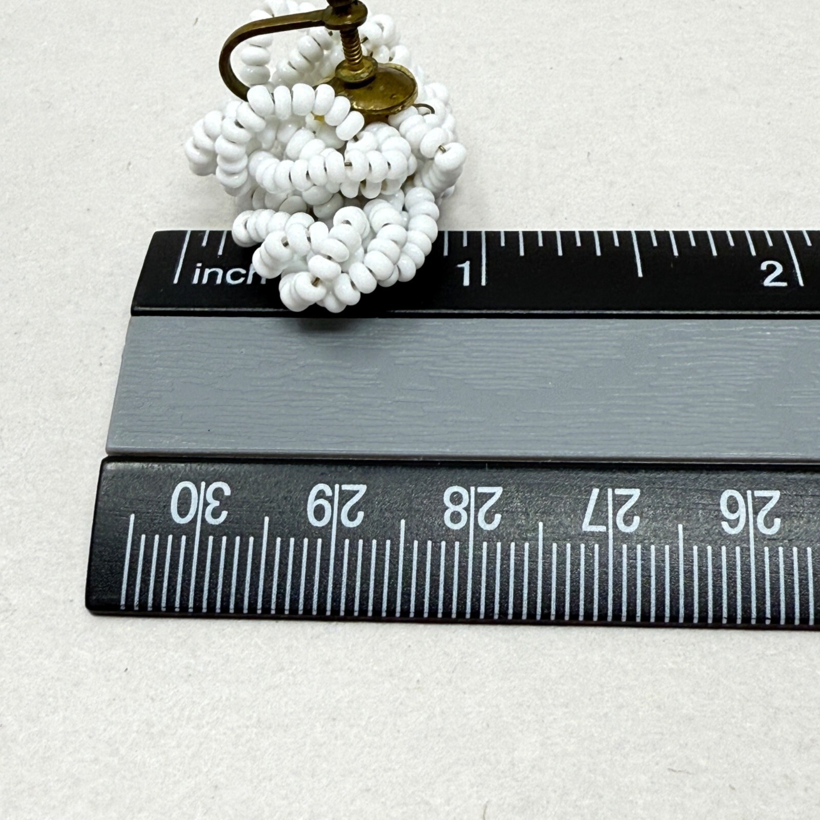 White Seed Bead Knot Earrings Vintage Screw Back Classic Retro