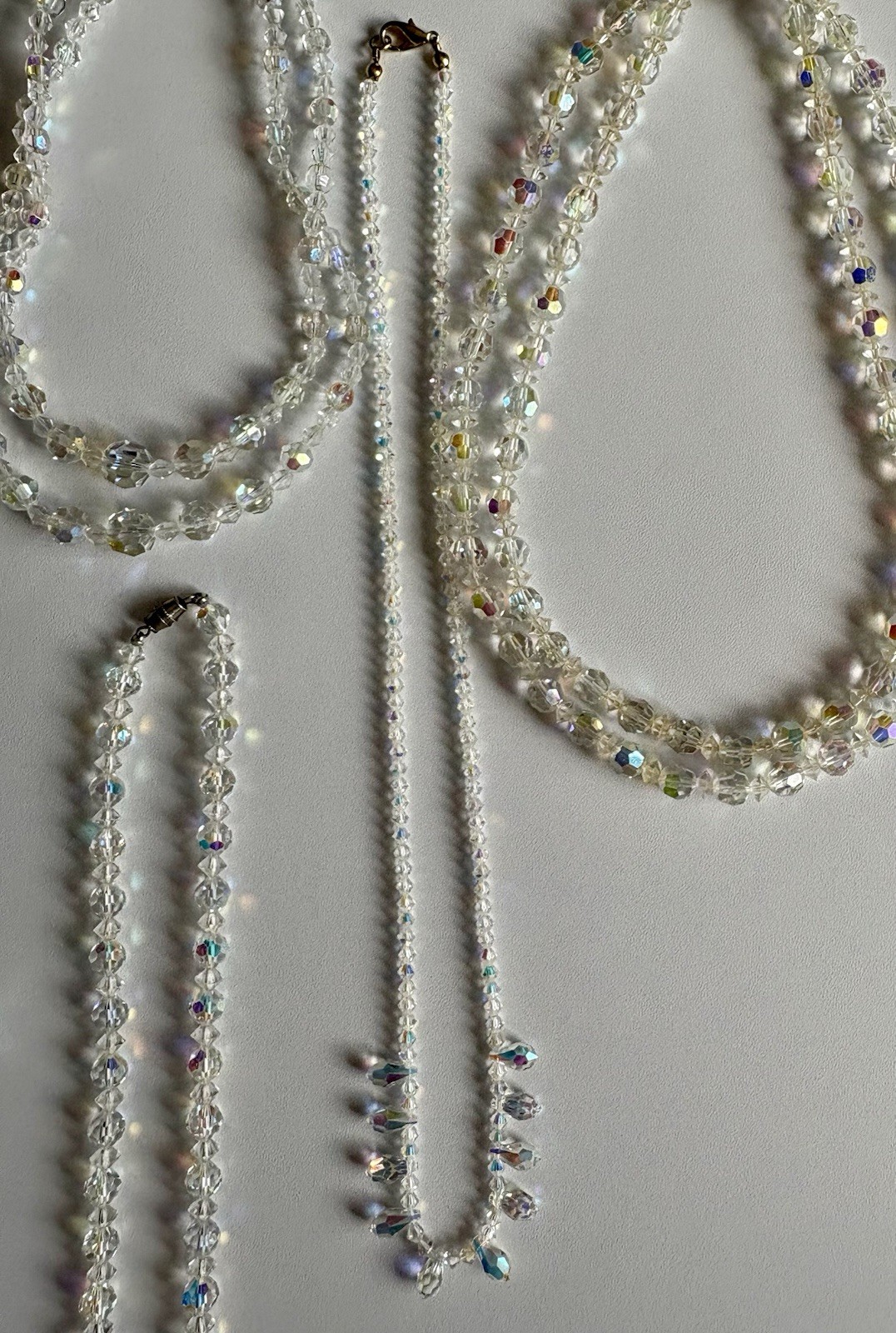 Vintage Crystal Aurora Borealis Necklace Bracelet Earrings Brooch Pin Ring Lot