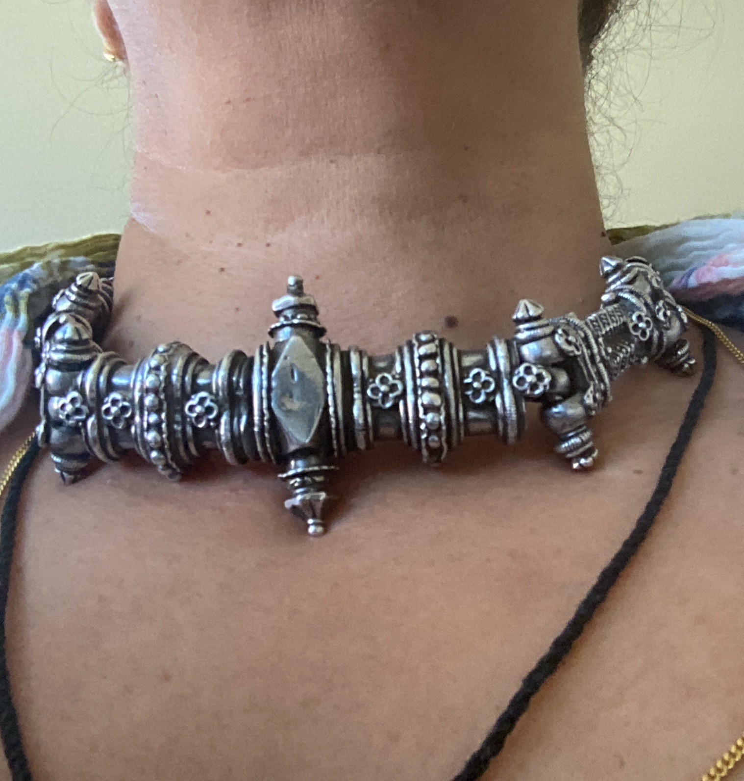 Vintage Heavy Silver Detailed Asian Indian Necklace Toggle Closure 186 Grams