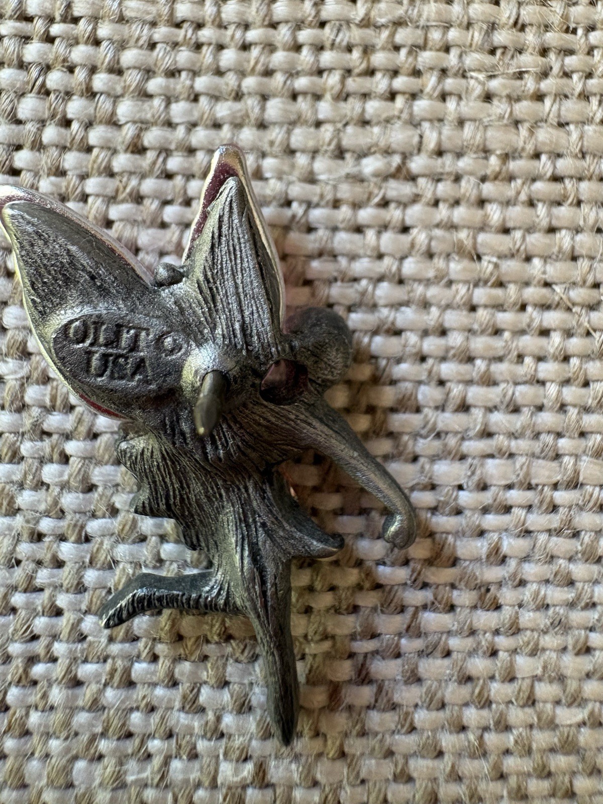 Vintage Ballerina Angel Pewter Brooch Pin Pink Lucite Wings 1 1/2 Inch