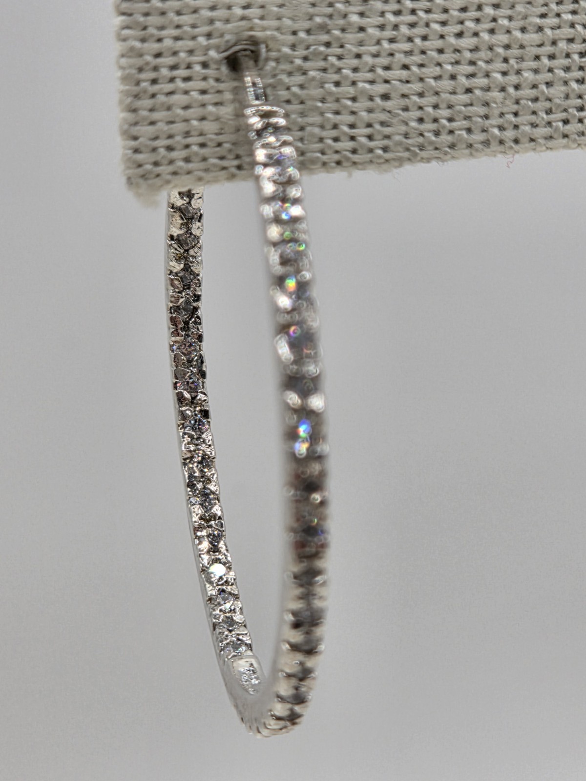 QVC Diamonique Pave Inside-Out Hoop Earrings Pierced 1.5″ 2mm wide Anti-Tarnish