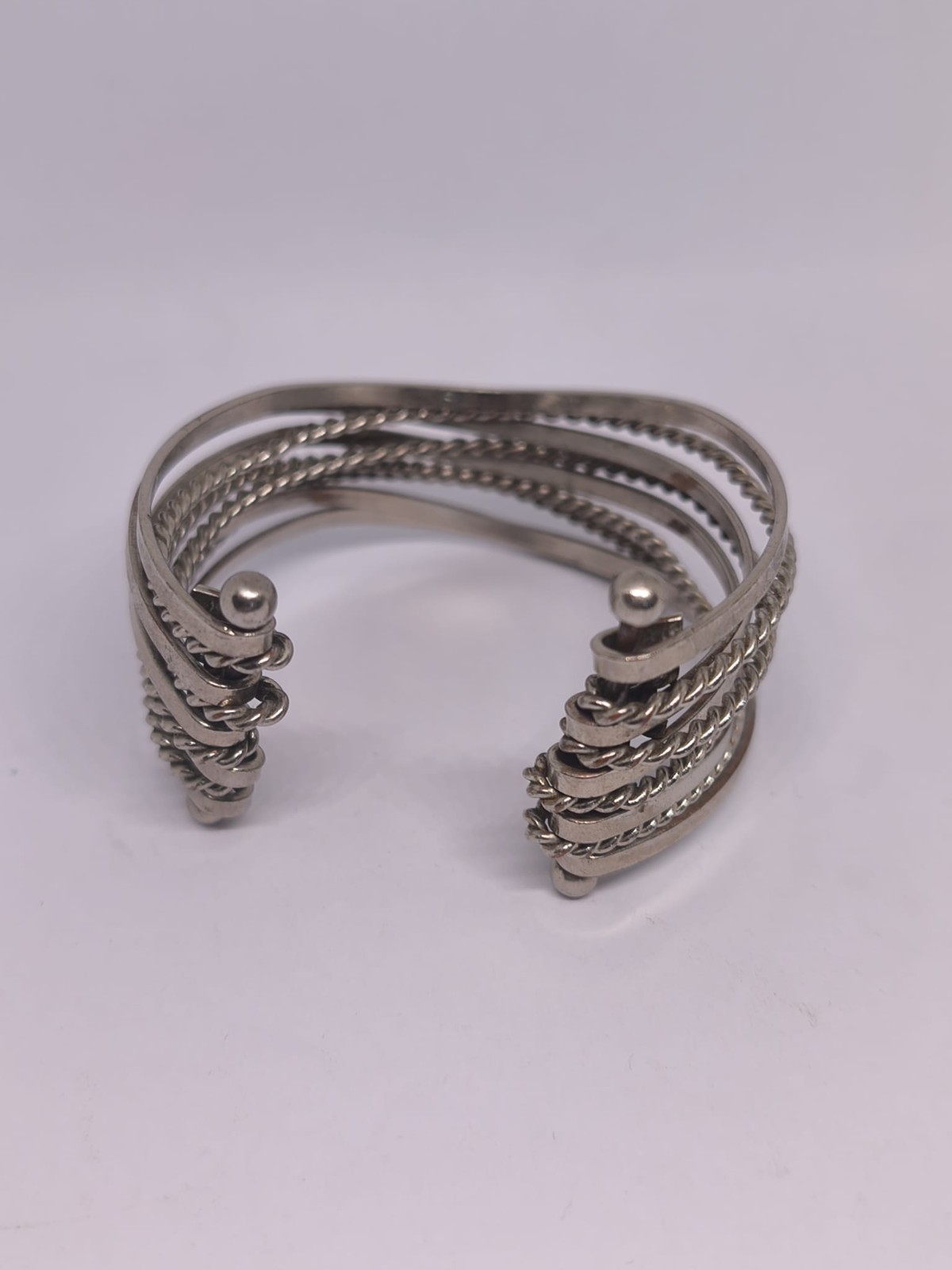 Vintage Silver Tone Multi Strand Cuff Bracelet Twisted Rope Open Bangle Boho