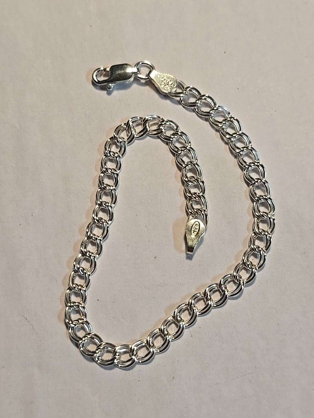 Sterling Silver Double Link Charm Bracelet 7in Long JCM 925 Italy