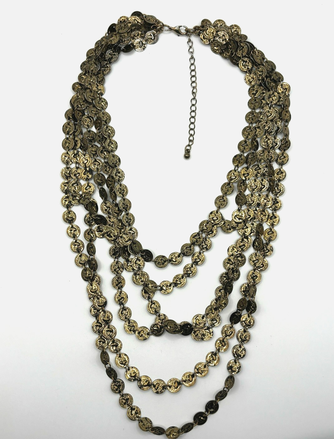 Vintage Mini Republic Of France Coin Link Multi Chain Gold Tone Layered Necklace