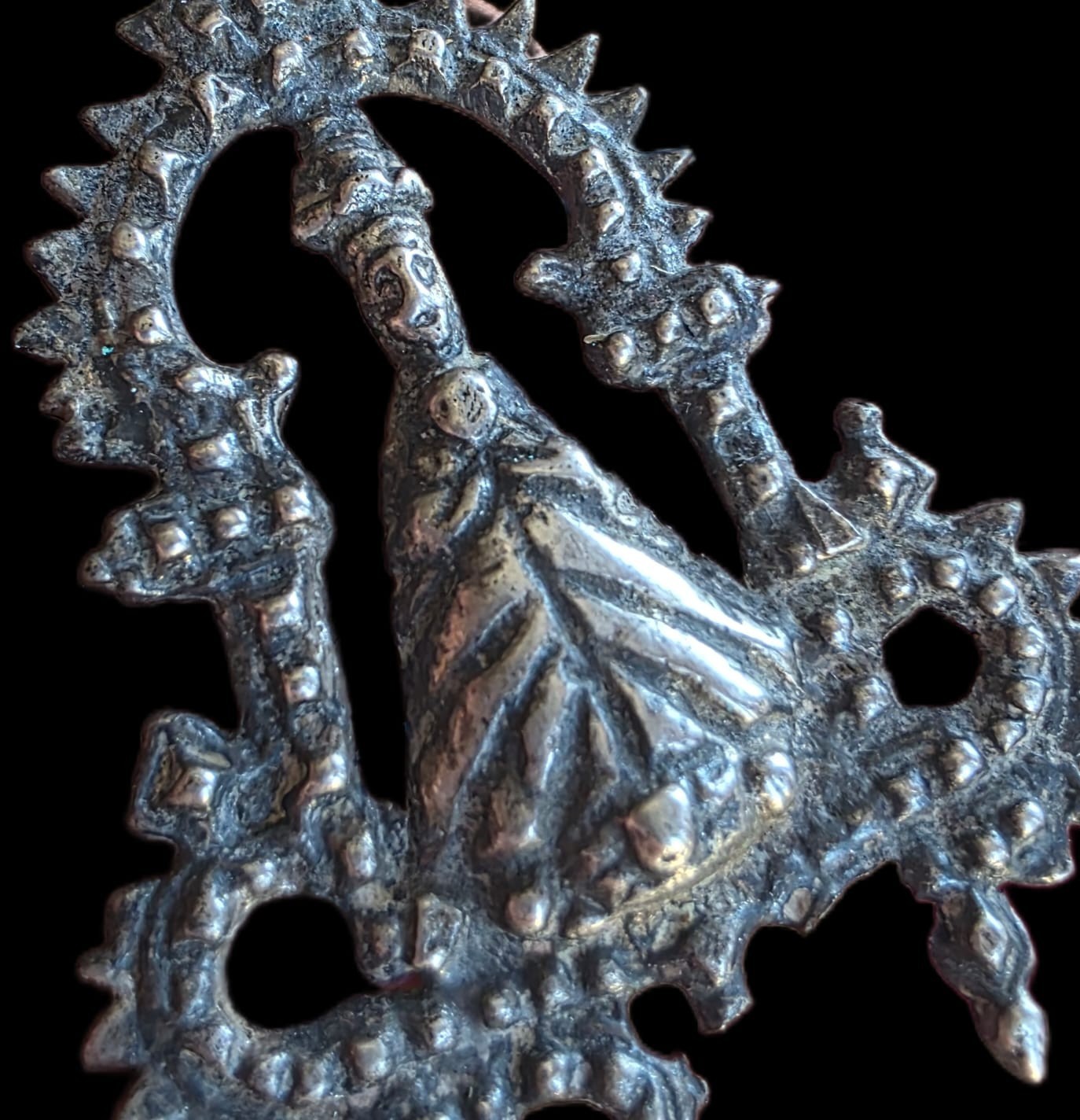 Fine Antique 18Th Century Silver Virgin Mary & Baby Jesus Pendant Ca 1700