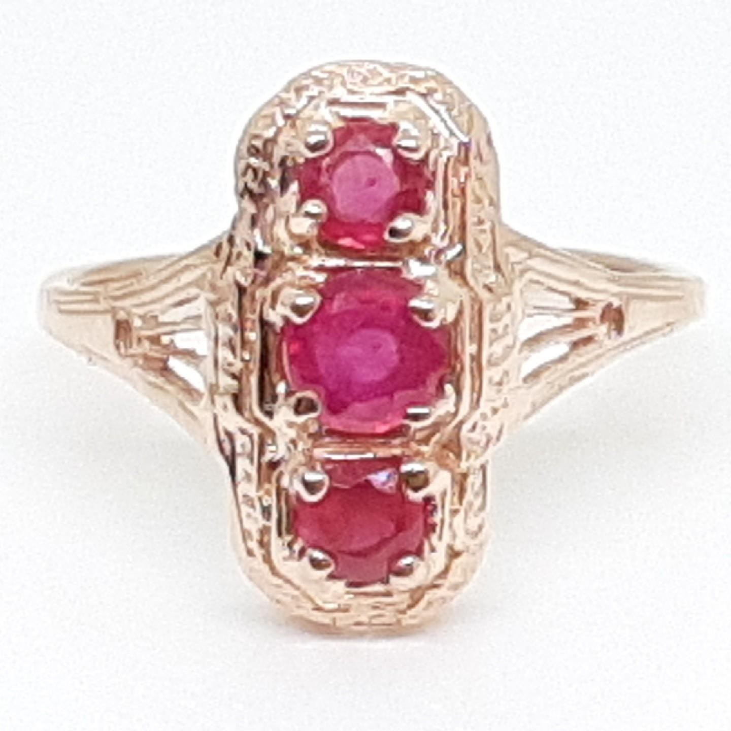 Antique Filigree 1.00ctw Ruby 14K Rose Gold 925 Sterling Silver Ring Size 6.75