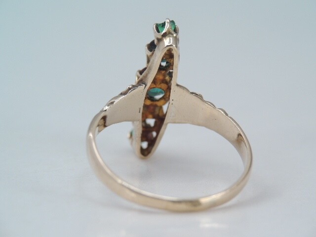 ANTIQUE VICTORIAN 10K YELLOW GOLD 5 STONE EMERALD NAVETTE RING sz 4 3/4