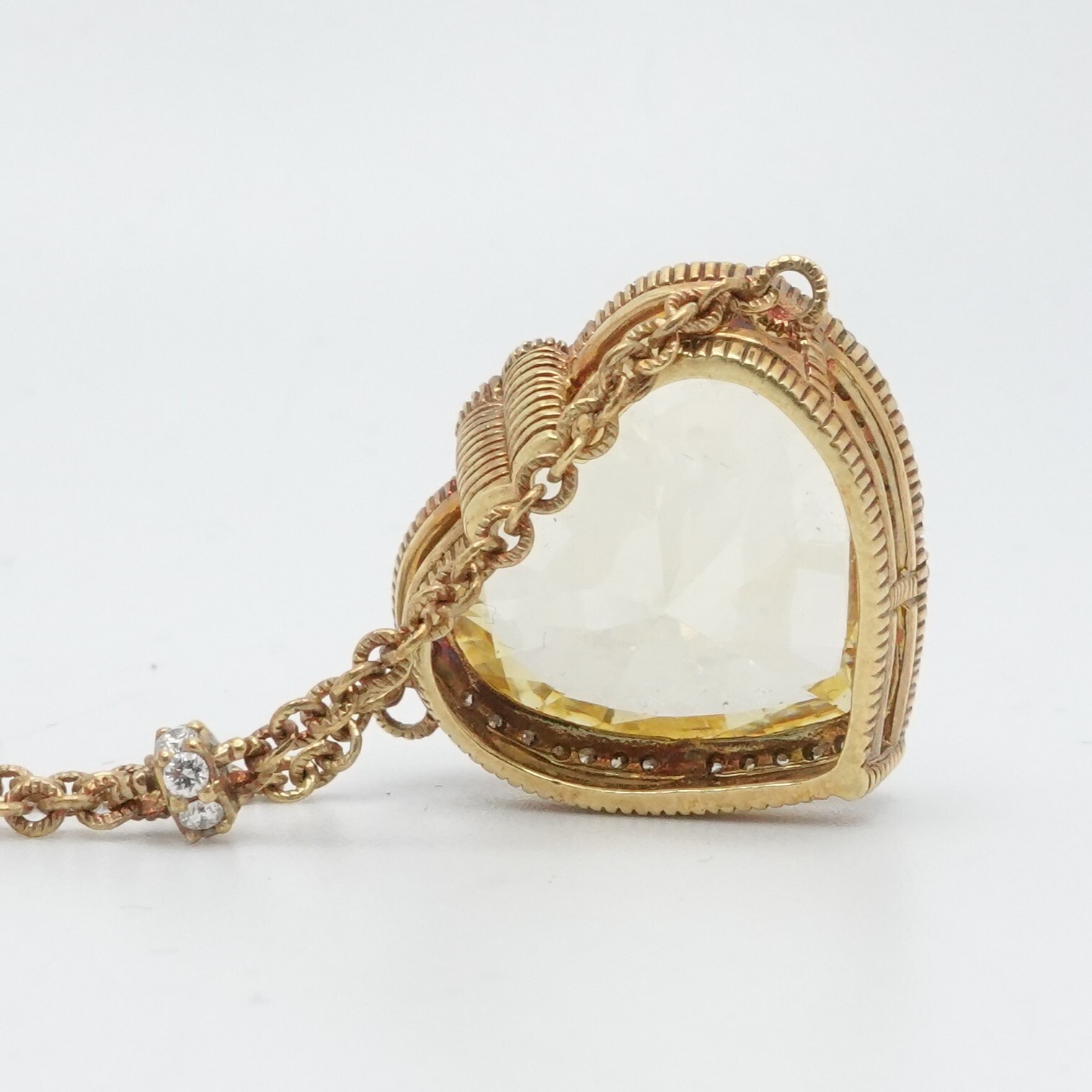Judith Ripka 18K Yellow Gold Yellow Crystal & Diamond Heart Necklace 17″