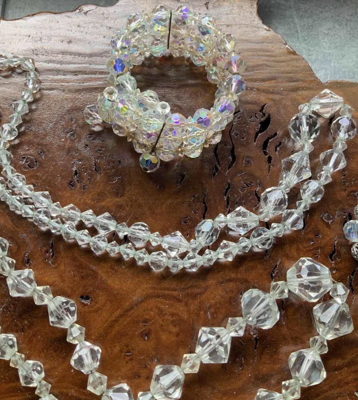 Clear Aurora Borealis Faceted Crystal Bead Rhinestone Jewelry Lot Vintage