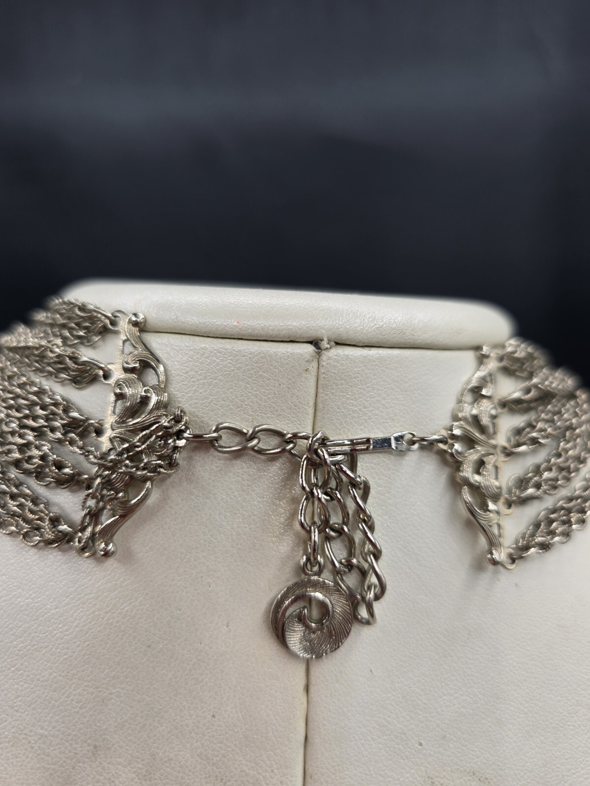 Lisner Vtg Collar Bib Multi Layer 25 Chain Necklace Silver Toned Cascade Cascade