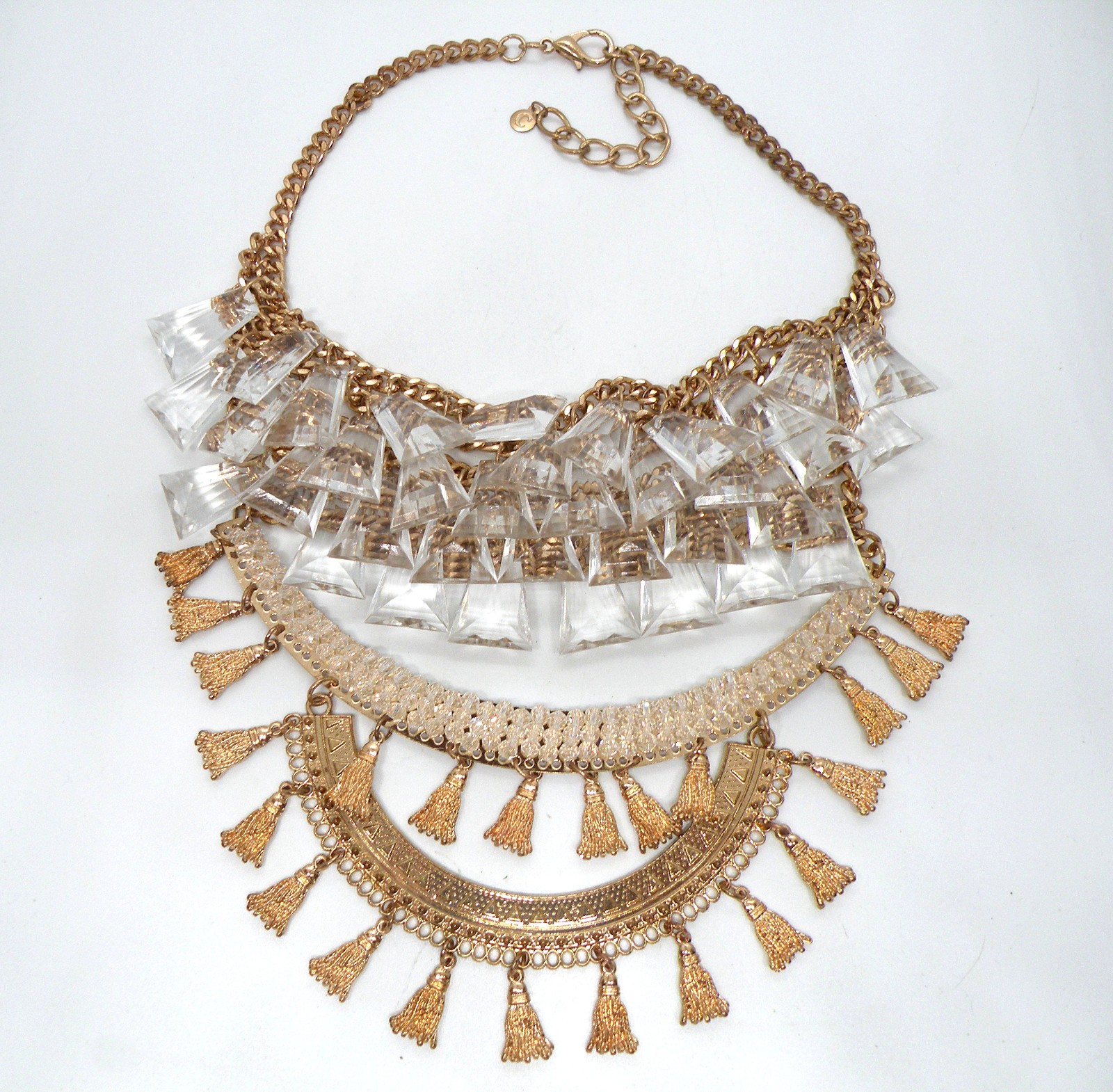 Vtg C Signed Chunky Ballroom Tassel Statement Gold Jewelry Bollywood Necklace